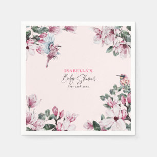 Servilleta De Papel Baby Shower de flores y pájaros rosados de primave