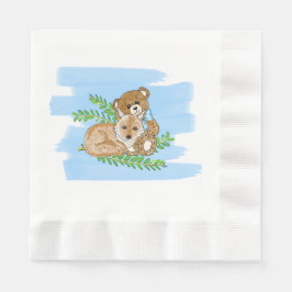 Servilleta De Papel Baby Shower de Fox y Teddy Bear Greenery Boy