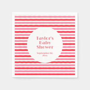Servilleta De Papel Baby Shower de franjas rosadas rojas blancas