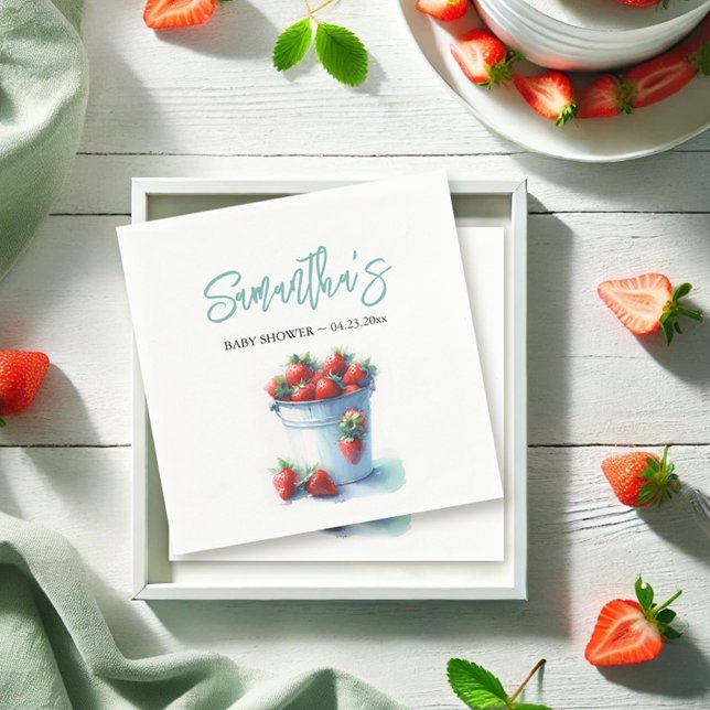 Servilleta De Papel Baby Shower de fresa (Strawberry napkins cute farmers market art in watercolor shades of red)