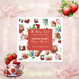 Servilleta De Papel Baby Shower de fresa roja | Blue Berry Sweet Cute
