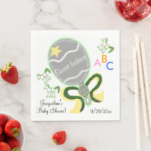 Servilleta De Papel Baby Shower de gemelos amarillos y verdes