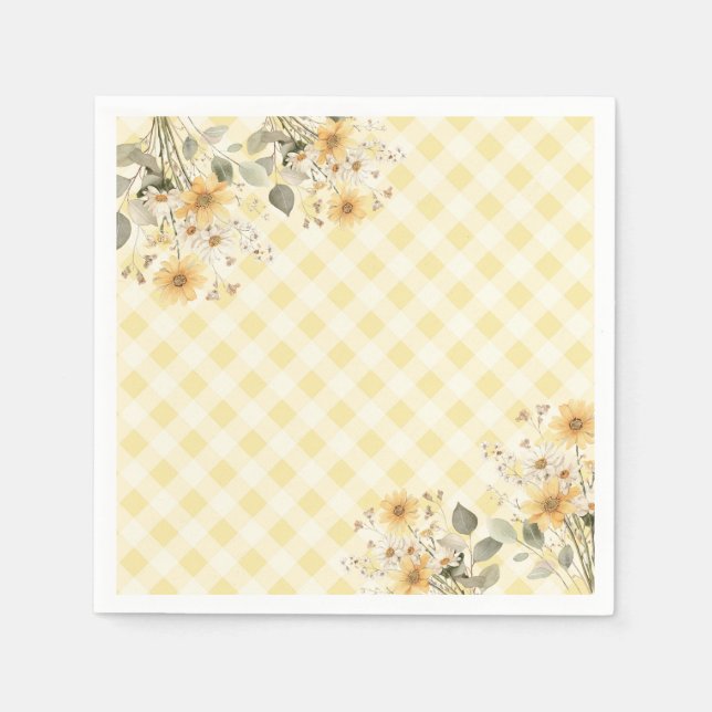 Servilleta De Papel Baby Shower de gingham amarillo (Anverso)
