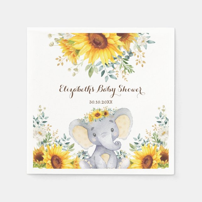Servilleta De Papel Baby Shower de girasol elefante de verano (Anverso)