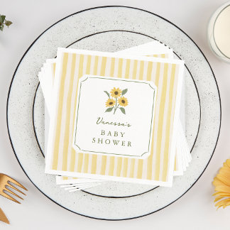 Servilleta De Papel Baby Shower de Girasoles y Rayas Amarillas
