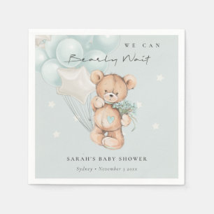 Servilleta De Papel Baby Shower de globo Bear Bear de espera azul lind