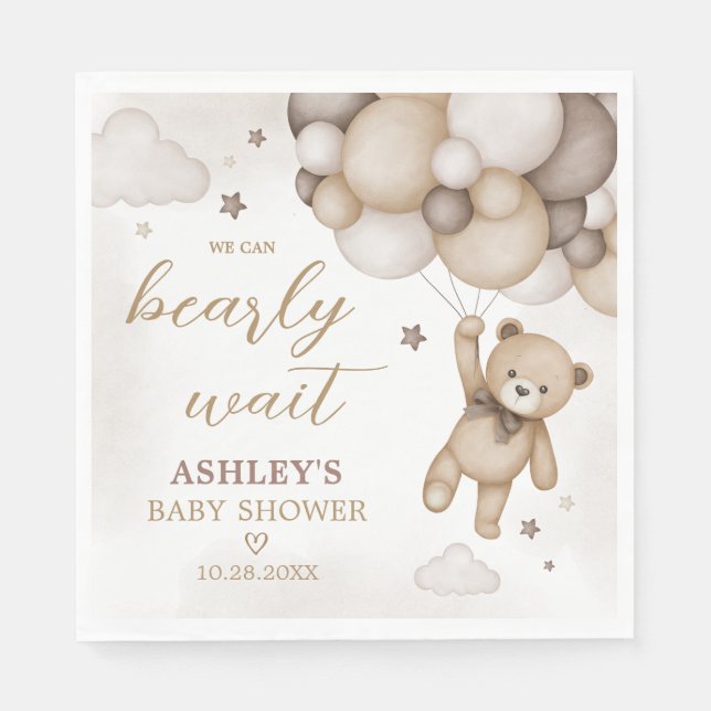 Servilleta De Papel Baby Shower de globo Bear Brown (Anverso)