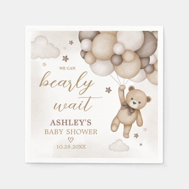 Servilleta De Papel Baby Shower de globo Bear Brown (Anverso)