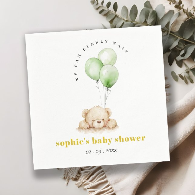Servilleta De Papel Baby Shower de globo Bearly Wait Neutral Verde (Subido por el creador)
