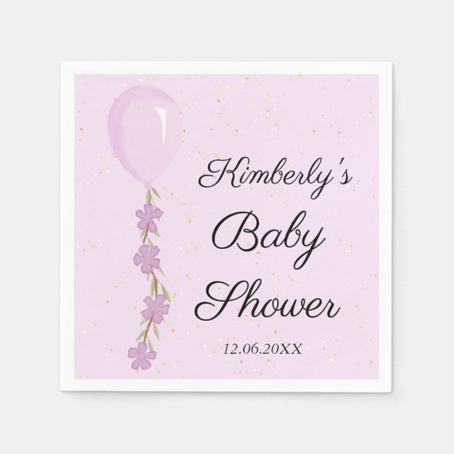 Servilleta De Papel Baby Shower de globo rosado (Anverso)