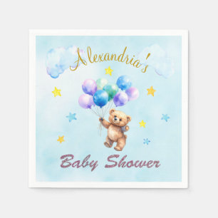 Servilleta De Papel Baby Shower de globos flotantes del oso de nombre