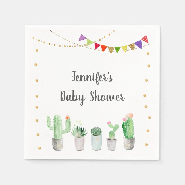 Servilleta De Papel Baby Shower de Gold Fiesta Cactus (Anverso)