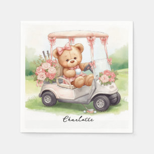 Servilleta De Papel Baby Shower de Golf Girl con osito de peluche en c