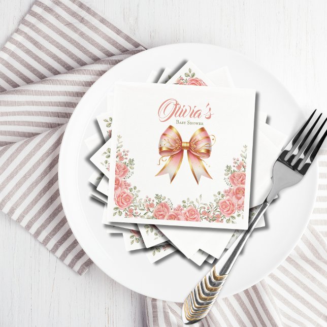 Servilleta De Papel Baby Shower de inflexión dorada y rosa (Subido por el creador)