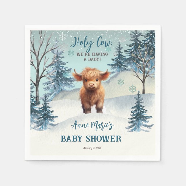 Servilleta De Papel Baby Shower de invierno de Cute Highland Holy Cow (Anverso)