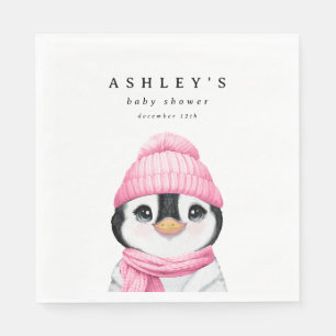 Servilleta De Papel Baby Shower de invierno Pink Penguin