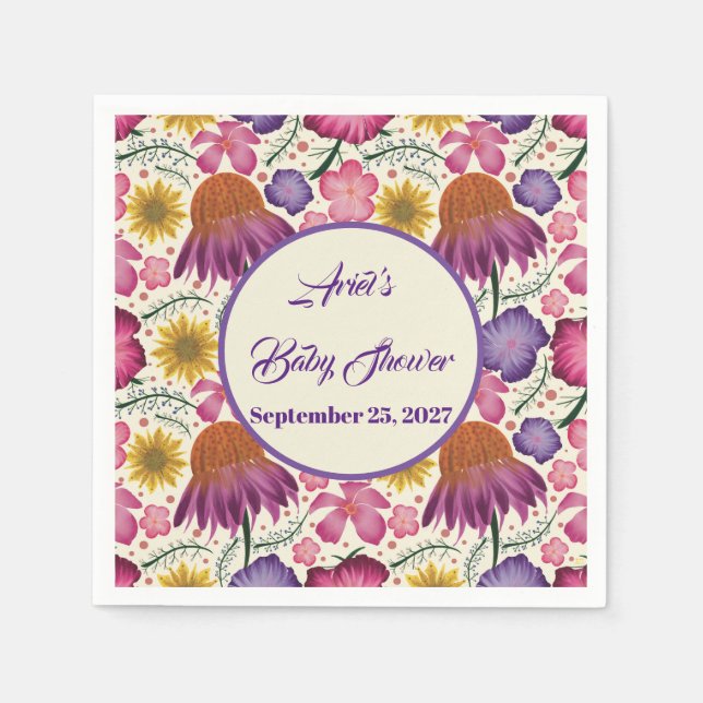 Servilleta De Papel Baby Shower de jardín personalizado de flores silv (Anverso)