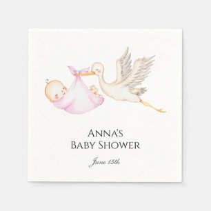 Servilleta De Papel Baby Shower de la cigüeña de bebé rosa