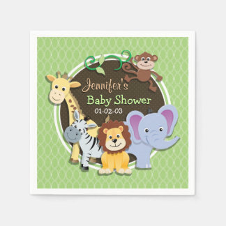 Servilleta De Papel Baby Shower de la jungla blanca; Ovales verdes bri