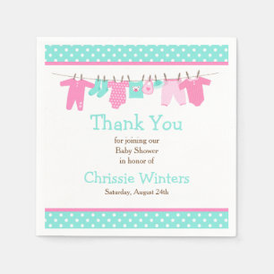 Servilleta De Papel Baby Shower de la línea de bebé rosa y verde