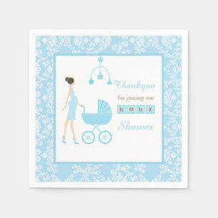 Servilleta De Papel Baby Shower de la mujer de Blue Damask Brunette