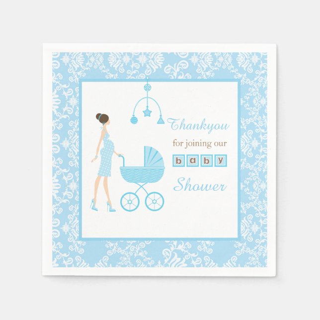 Servilleta De Papel Baby Shower de la mujer de Blue Damask Brunette (Anverso)