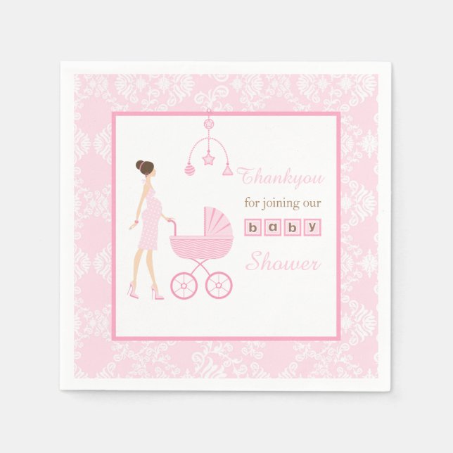 Servilleta De Papel Baby Shower de la mujer de la Brunette de Damask r (Anverso)