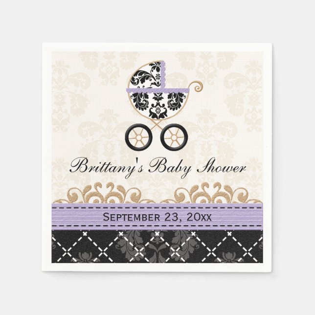Servilleta De Papel Baby Shower de la portadora de Damasco Lavender (Anverso)