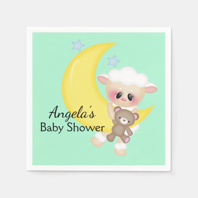 Servilleta De Papel Baby Shower de Lamb and Crescent Moon (Anverso)