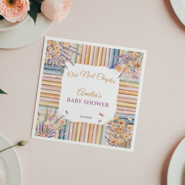 Servilleta De Papel Baby Shower de libros antiguos y flores silvestres (Subido por el creador)