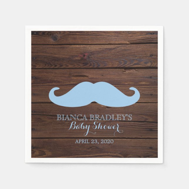 Servilleta De Papel Baby Shower de Little Man | Mustache De Madera Rús (Anverso)