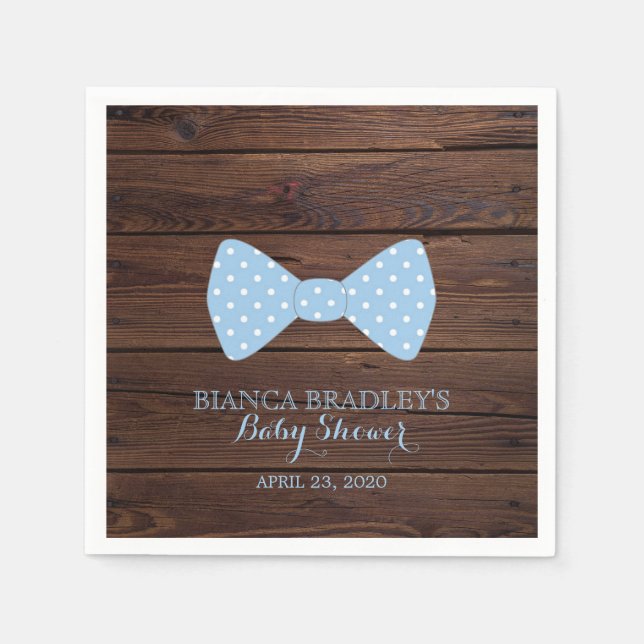 Servilleta De Papel Baby Shower de Little Man | Rustic Wood Bowtie (Anverso)