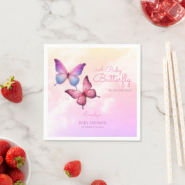 Servilleta De Papel Baby Shower de mariposa de lavanda rosa