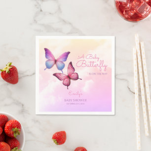Servilleta De Papel Baby Shower de mariposa de lavanda rosa