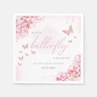 Servilleta De Papel Baby Shower de mariposa floral color de agua rosa