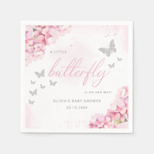 Servilleta De Papel Baby Shower de mariposa floral color de agua rosa