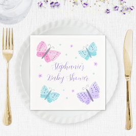 Servilleta De Papel Baby Shower de mariposas de color rosa morado Aqua