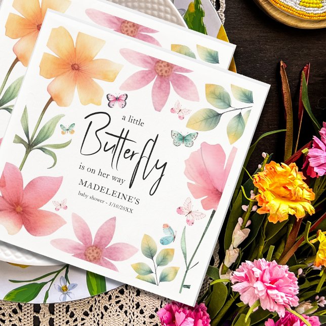 Servilleta De Papel Baby Shower de mariposas rosadas florales (Subido por el creador)