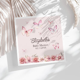 Servilleta De Papel Baby Shower de mariposas y flores rosadas