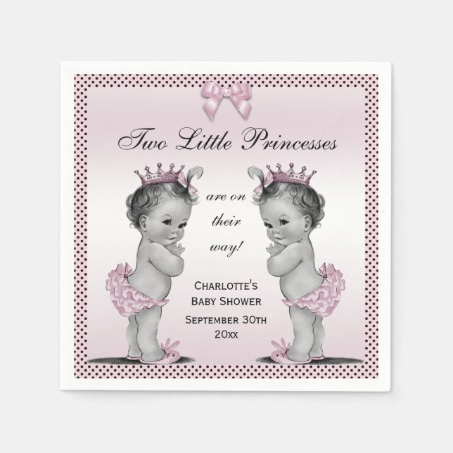 Servilleta De Papel Baby Shower de mellizas princesas cutas (Anverso)