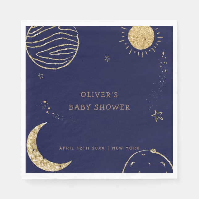 Servilleta De Papel Baby Shower de Midnight Galaxy Moon Star (Anverso)