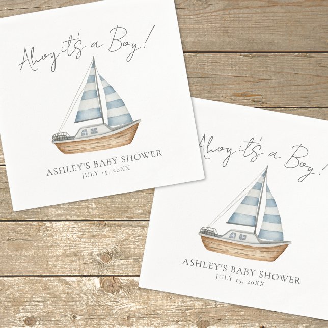 Servilleta De Papel Baby Shower de Nautical Ocean Boy (Nautical Ocean Boy Baby Shower Napkins)