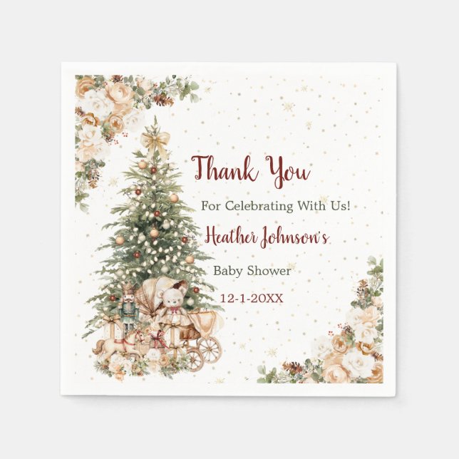 Servilleta De Papel Baby Shower de Navidad Boho Neutral (Anverso)