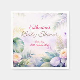 Servilleta De Papel Baby Shower de nombre personalizado y fecha de flo