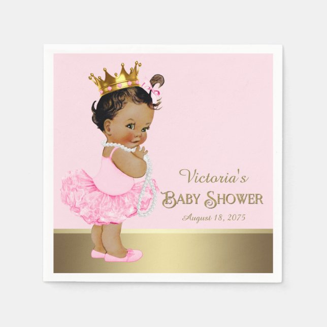 Servilleta De Papel Baby Shower de oro rosado para princesas étnicas (Anverso)