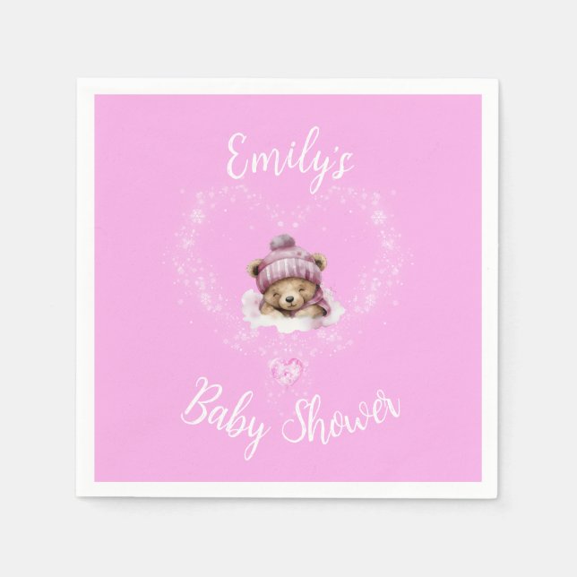 Servilleta De Papel Baby Shower De Oso De Teddy De Nieve Emocionada (Anverso)