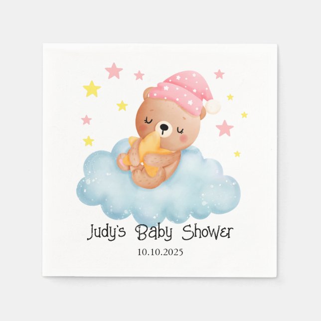 Servilleta De Papel Baby Shower de oso pequeño rosado (Anverso)