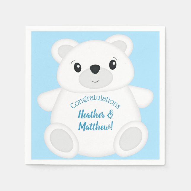 Servilleta De Papel Baby Shower de oso polar azul (Anverso)