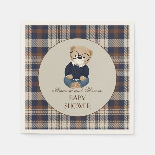 Servilleta De Papel Baby Shower de Oso Vintage (Anverso)