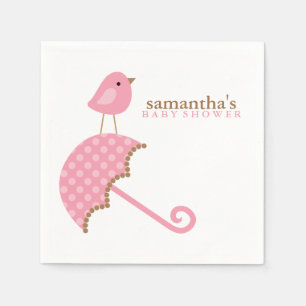 Servilleta De Papel Baby Shower de pájaro paraguas rosa
